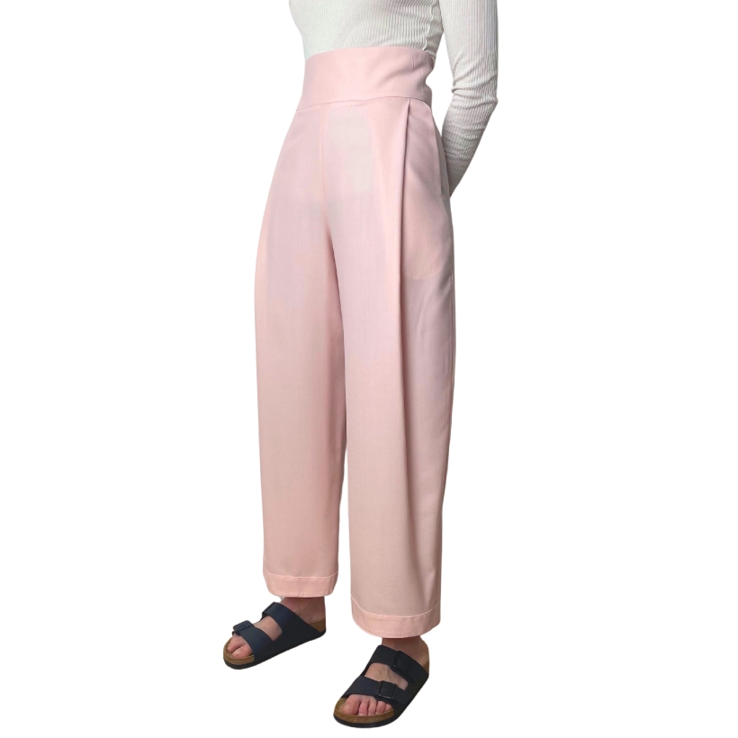 Pantalon taille haute laine rose fabrication française